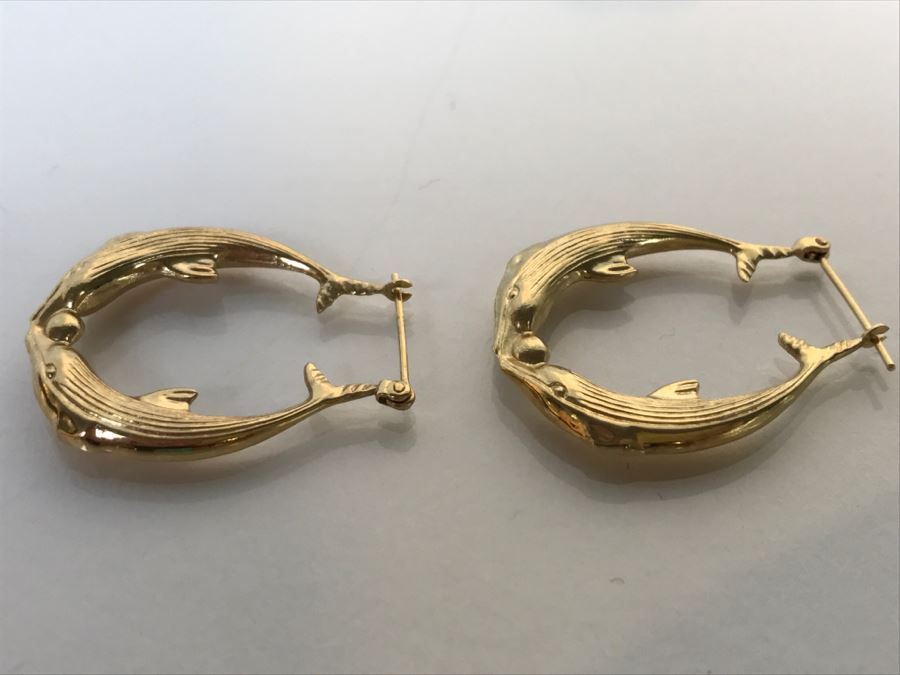 14K Yellow Gold Dolphin Earrings 2.7g [Photo 6]