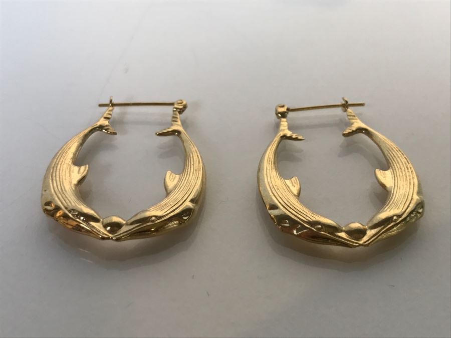 14K Yellow Gold Dolphin Earrings 2.7g [Photo 3]