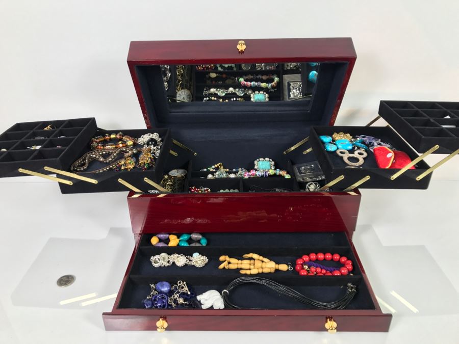 Jewelry Box Filled With Various Jewelry Including Sterling Silver Items - See All Photos [Photo 3]