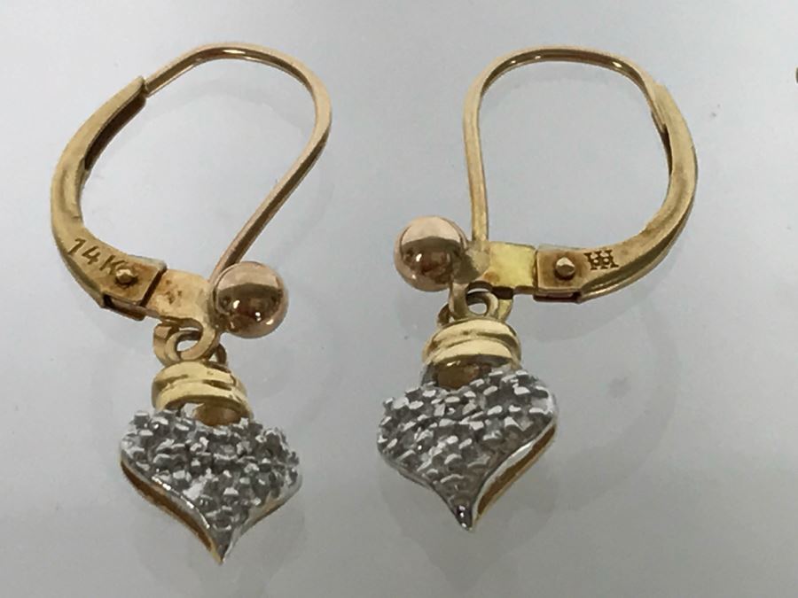 Pair Of 14K Yellow Gold Earrings Heart Shaped 2.2g TW [Photo 5]
