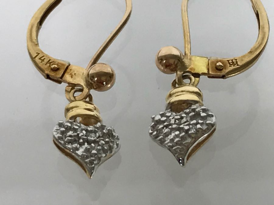 Pair Of 14K Yellow Gold Earrings Heart Shaped 2.2g TW [Photo 4]