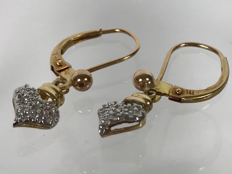 Pair Of 14K Yellow Gold Earrings Heart Shaped 2.2g TW [Photo 13]