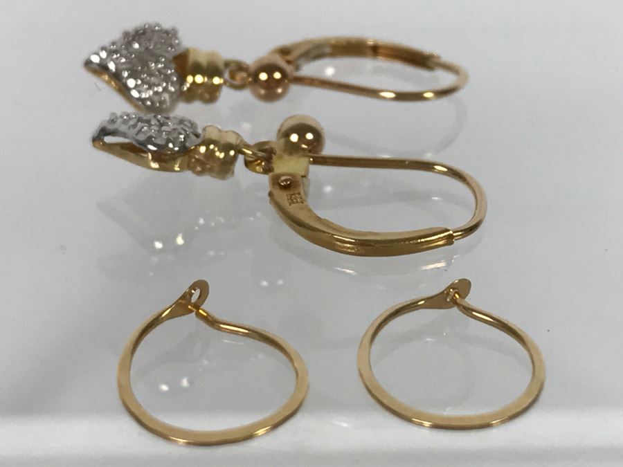 Pair Of 14K Yellow Gold Earrings Heart Shaped 2.2g TW [Photo 9]