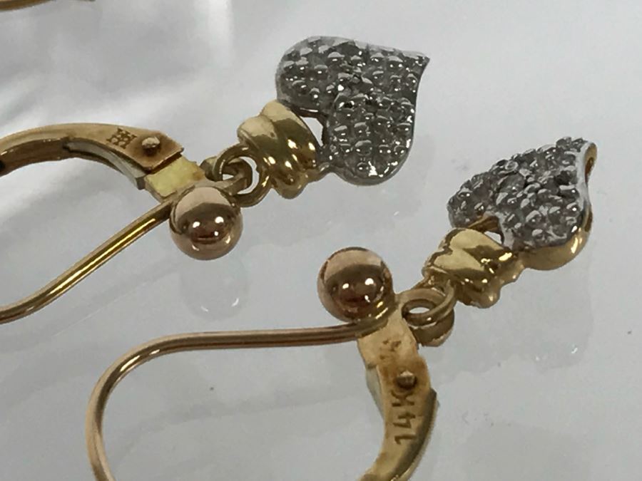 Pair Of 14K Yellow Gold Earrings Heart Shaped 2.2g TW [Photo 7]