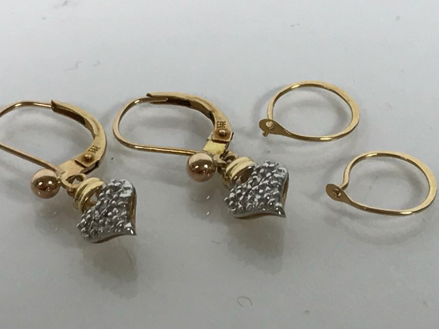 Pair Of 14K Yellow Gold Earrings Heart Shaped 2.2g TW [Photo 19]