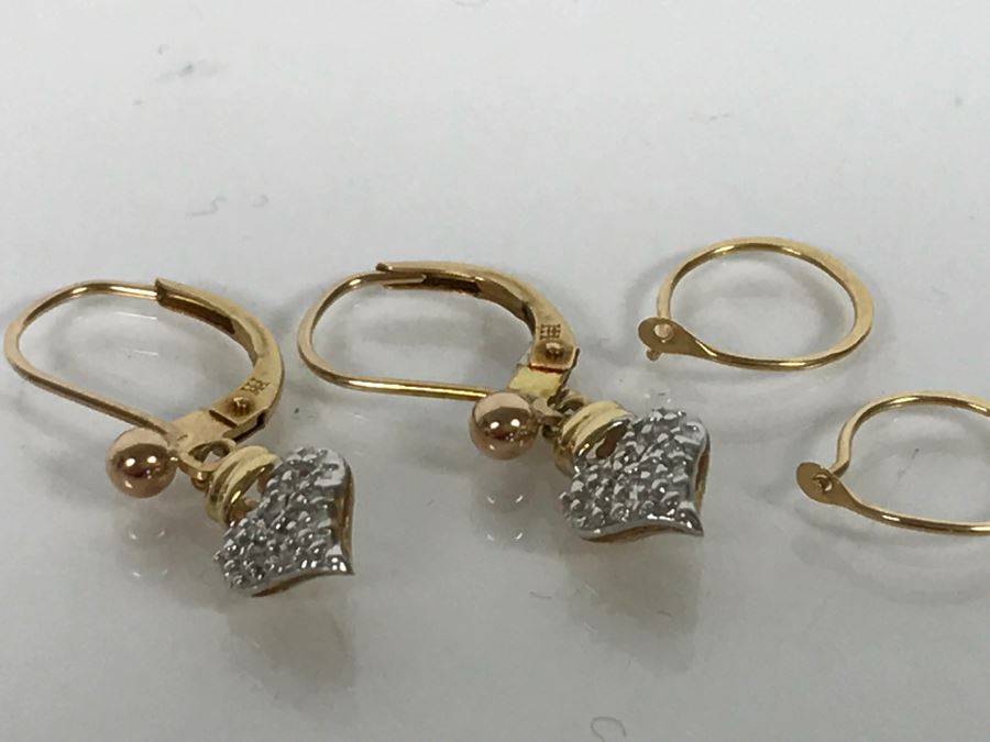 Pair Of 14K Yellow Gold Earrings Heart Shaped 2.2g TW [Photo 17]