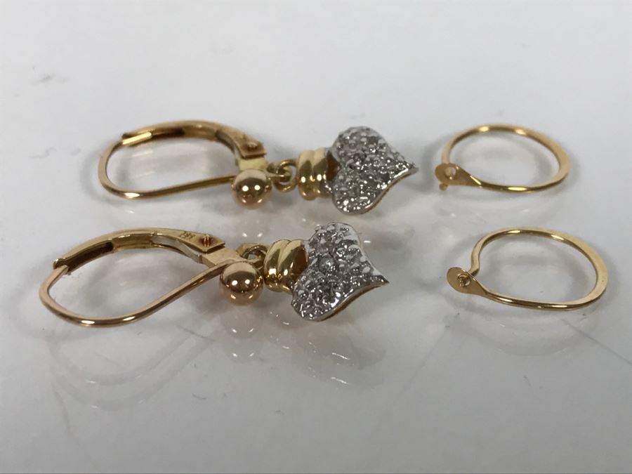 Pair Of 14K Yellow Gold Earrings Heart Shaped 2.2g TW [Photo 15]
