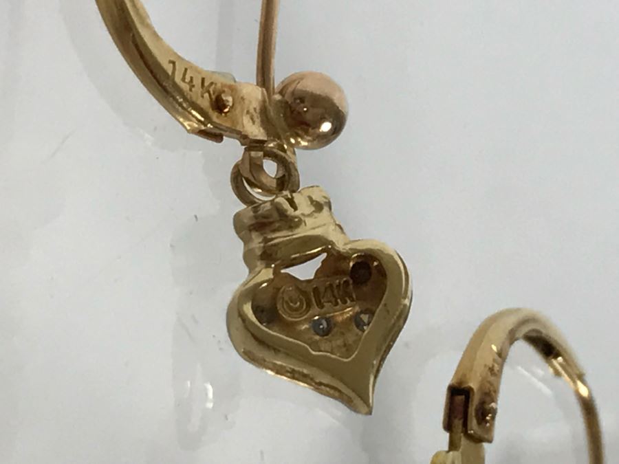 Pair Of 14K Yellow Gold Earrings Heart Shaped 2.2g TW [Photo 14]