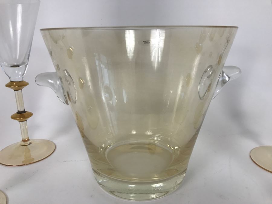 Mouthblown Glass Ice Bucket And (4) Mouth Blown Stemware Glasses Made In Poland [Photo 7]