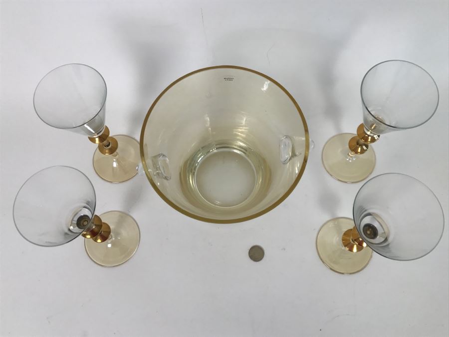Mouthblown Glass Ice Bucket And (4) Mouth Blown Stemware Glasses Made In Poland [Photo 10]