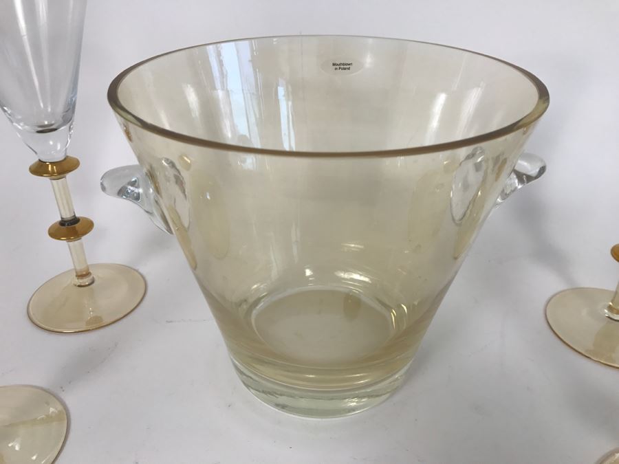 Mouthblown Glass Ice Bucket And (4) Mouth Blown Stemware Glasses Made In Poland [Photo 8]