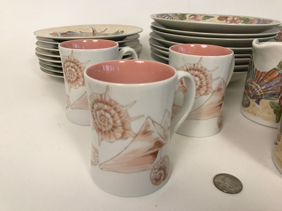 Set Of Various Fitz And Floyd Seashell Motif Plates, Bowls, Cups Coquille Caribbean - See All Photos [Photo 25]