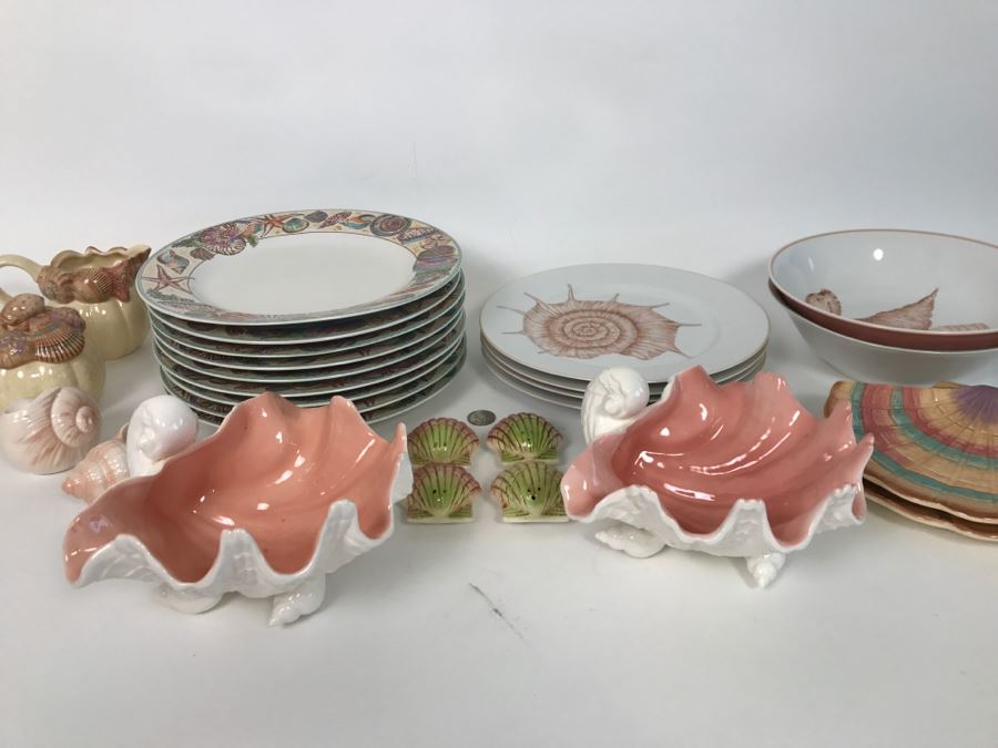 Set Of Various Fitz And Floyd Seashell Motif Plates, Bowls, Cups Coquille Caribbean - See All Photos [Photo 4]