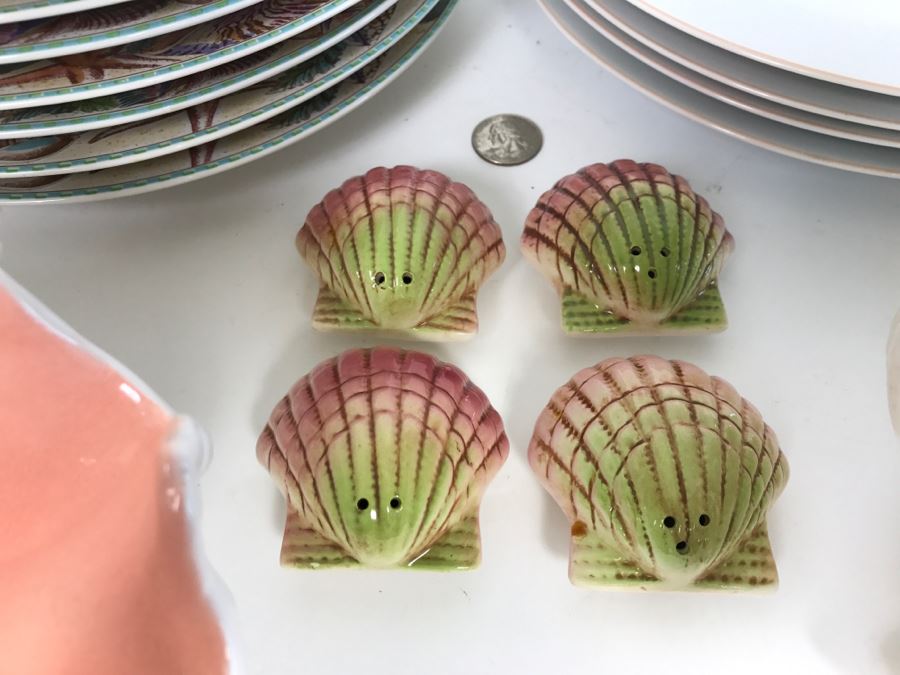 Set Of Various Fitz And Floyd Seashell Motif Plates, Bowls, Cups Coquille Caribbean - See All Photos [Photo 7]
