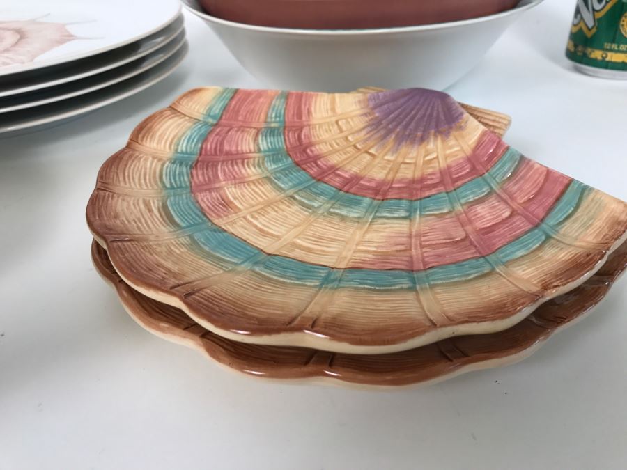 Set Of Various Fitz And Floyd Seashell Motif Plates, Bowls, Cups Coquille Caribbean - See All Photos [Photo 9]
