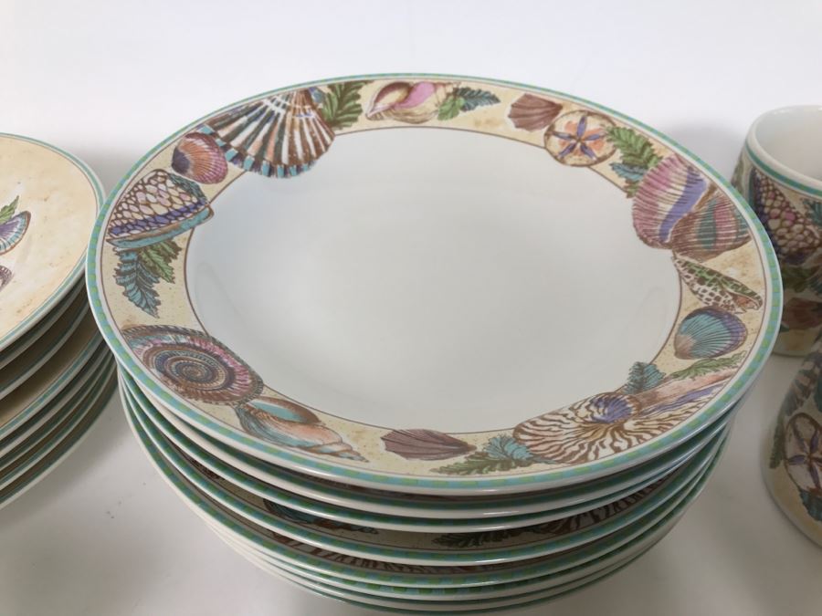 Set Of Various Fitz And Floyd Seashell Motif Plates, Bowls, Cups Coquille Caribbean - See All Photos [Photo 26]