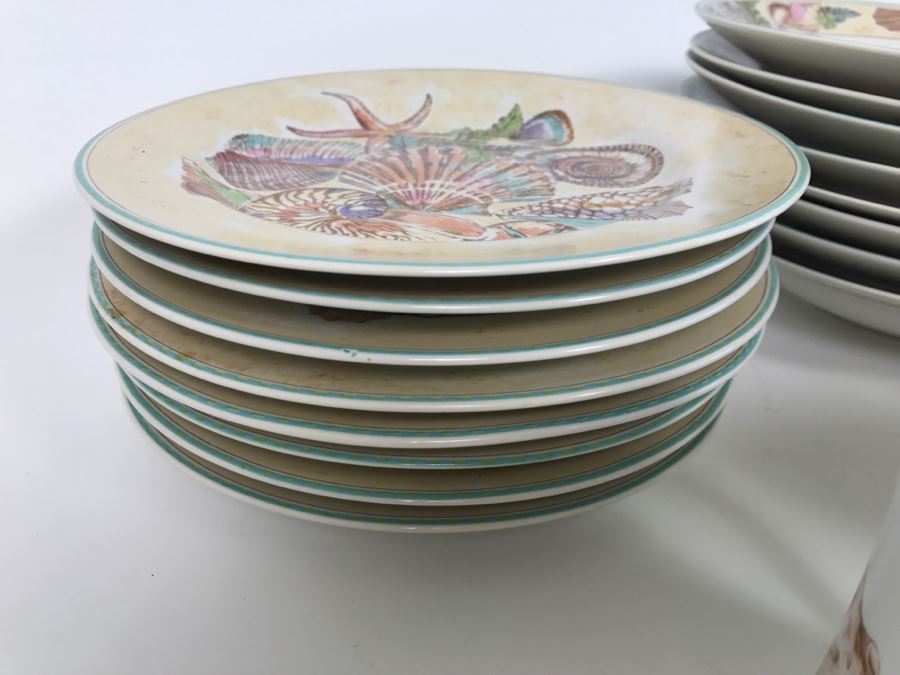 Set Of Various Fitz And Floyd Seashell Motif Plates, Bowls, Cups Coquille Caribbean - See All Photos [Photo 29]