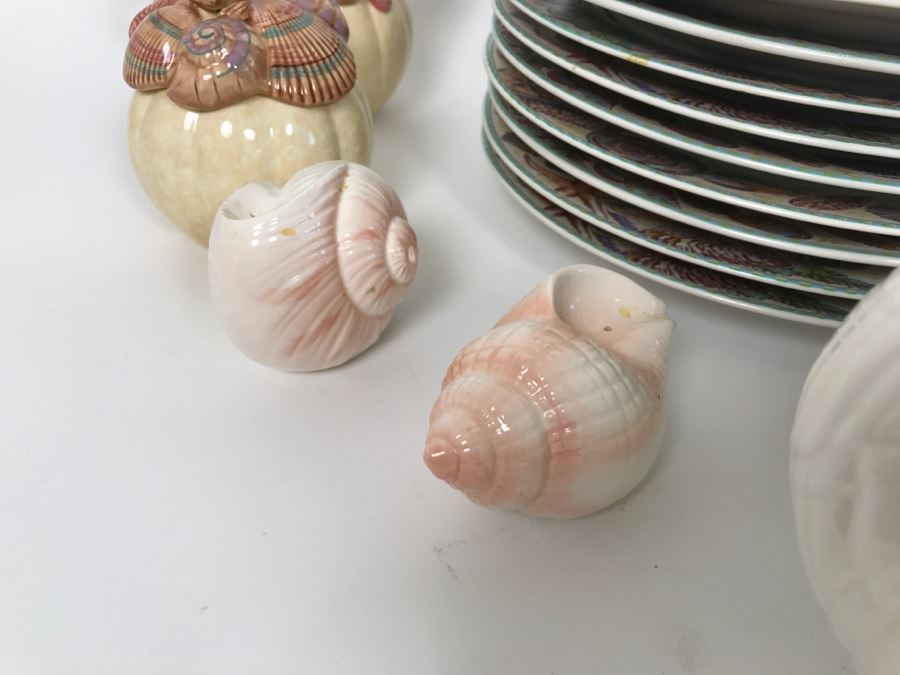 Set Of Various Fitz And Floyd Seashell Motif Plates, Bowls, Cups Coquille Caribbean - See All Photos [Photo 14]