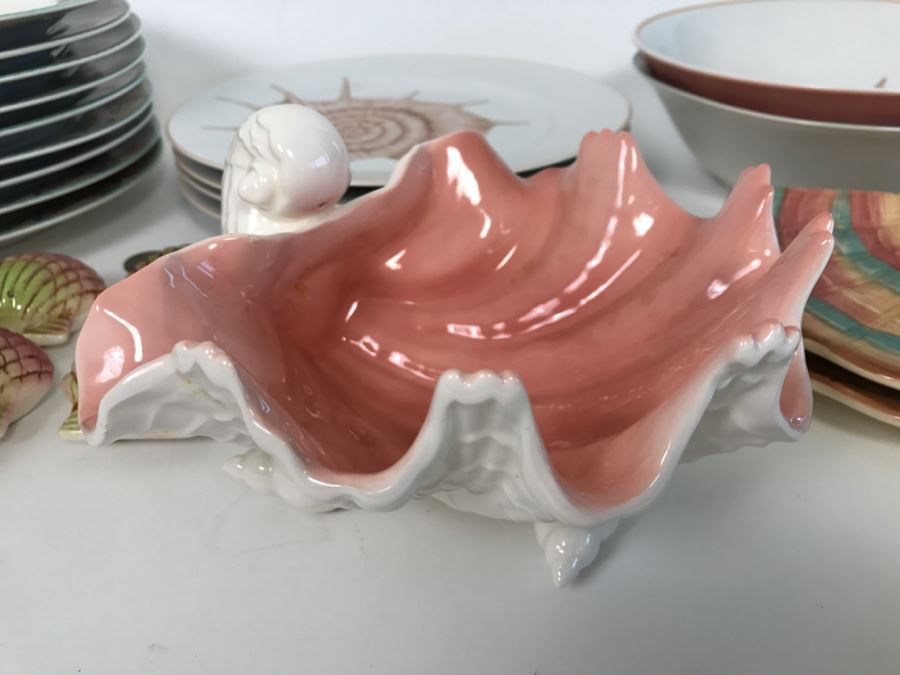 Set Of Various Fitz And Floyd Seashell Motif Plates, Bowls, Cups Coquille Caribbean - See All Photos [Photo 8]