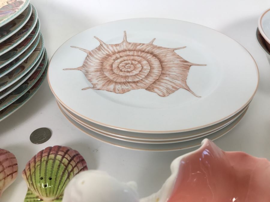 Set Of Various Fitz And Floyd Seashell Motif Plates, Bowls, Cups Coquille Caribbean - See All Photos [Photo 12]