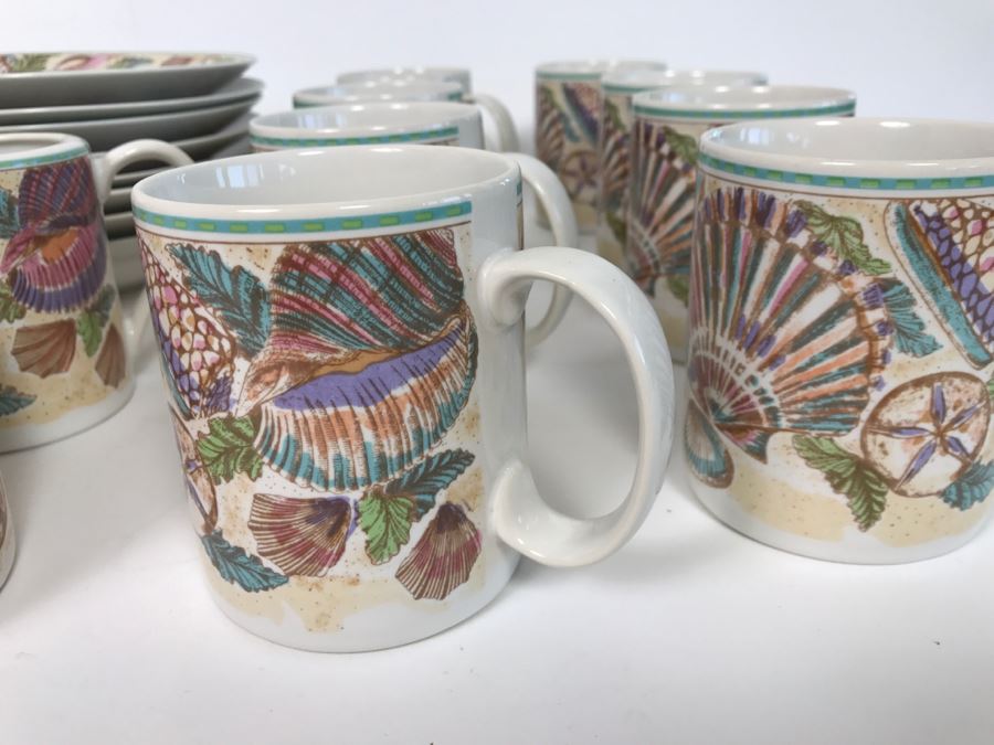 Set Of Various Fitz And Floyd Seashell Motif Plates, Bowls, Cups Coquille Caribbean - See All Photos [Photo 22]