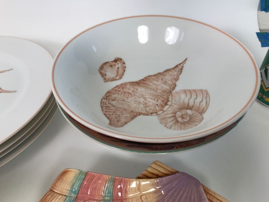Set Of Various Fitz And Floyd Seashell Motif Plates, Bowls, Cups Coquille Caribbean - See All Photos [Photo 11]