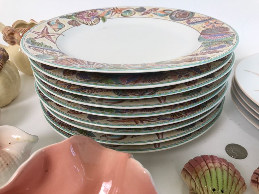 Set Of Various Fitz And Floyd Seashell Motif Plates, Bowls, Cups Coquille Caribbean - See All Photos [Photo 13]