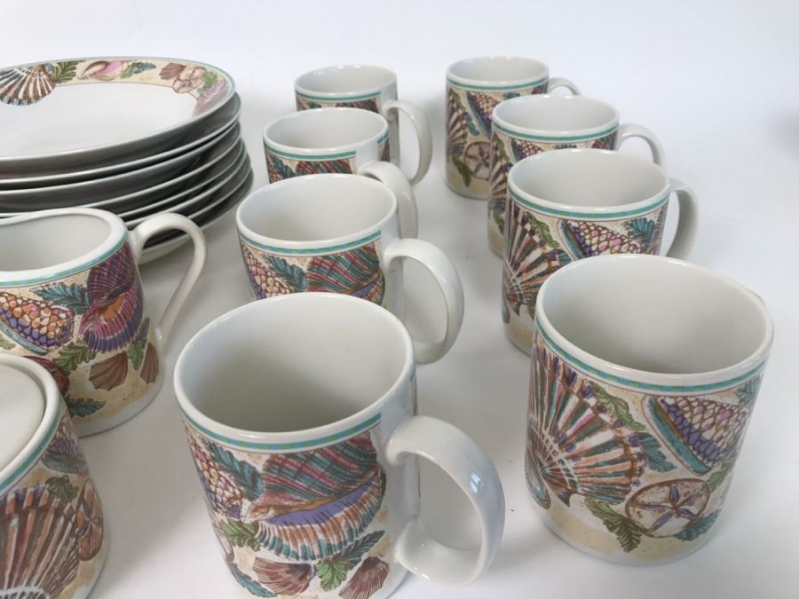 Set Of Various Fitz And Floyd Seashell Motif Plates, Bowls, Cups Coquille Caribbean - See All Photos [Photo 21]