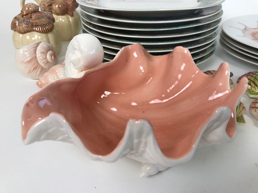 Set Of Various Fitz And Floyd Seashell Motif Plates, Bowls, Cups Coquille Caribbean - See All Photos [Photo 6]