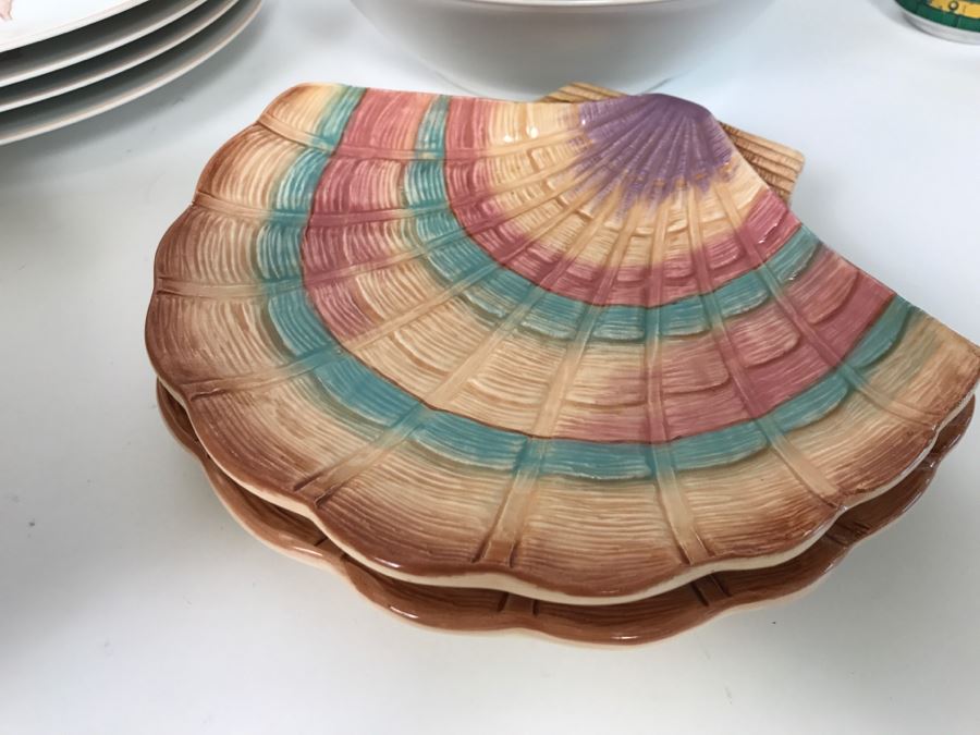 Set Of Various Fitz And Floyd Seashell Motif Plates, Bowls, Cups Coquille Caribbean - See All Photos [Photo 10]