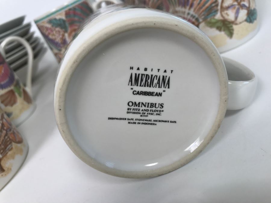 Set Of Various Fitz And Floyd Seashell Motif Plates, Bowls, Cups Coquille Caribbean - See All Photos [Photo 23]