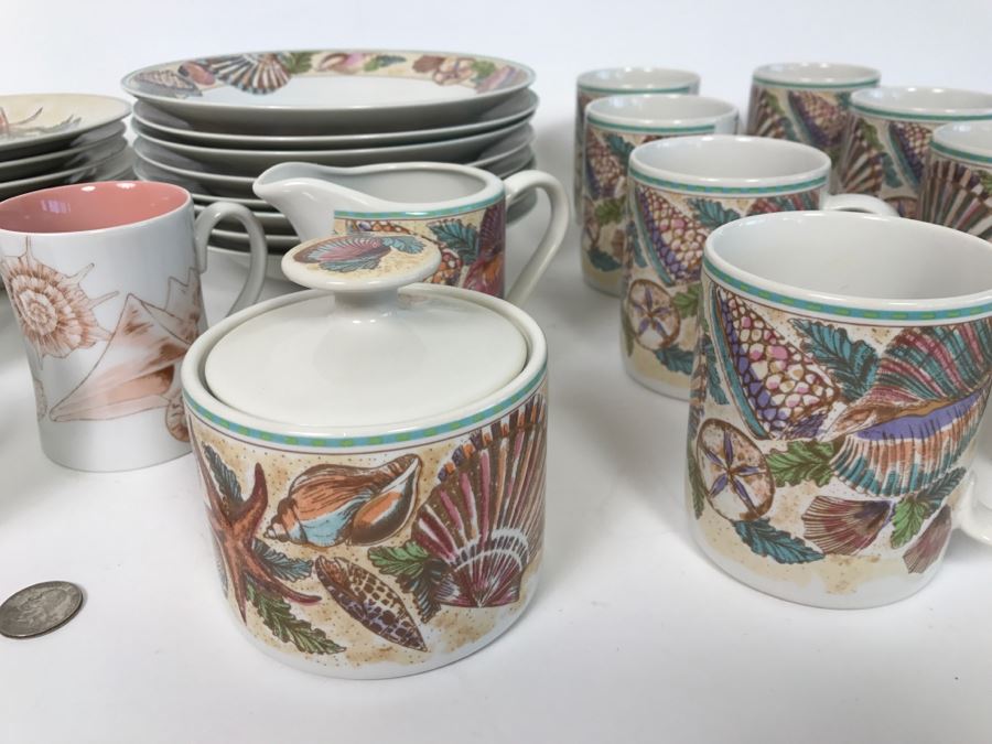 Set Of Various Fitz And Floyd Seashell Motif Plates, Bowls, Cups Coquille Caribbean - See All Photos [Photo 20]