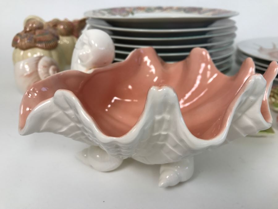 Set Of Various Fitz And Floyd Seashell Motif Plates, Bowls, Cups Coquille Caribbean - See All Photos [Photo 5]