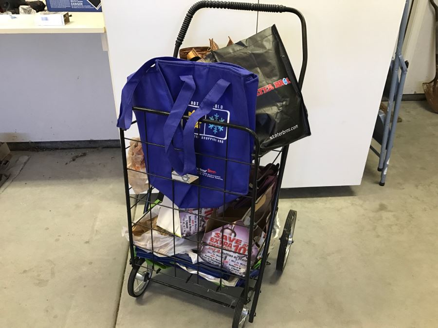 Metal Cart With Various Grocery Bags