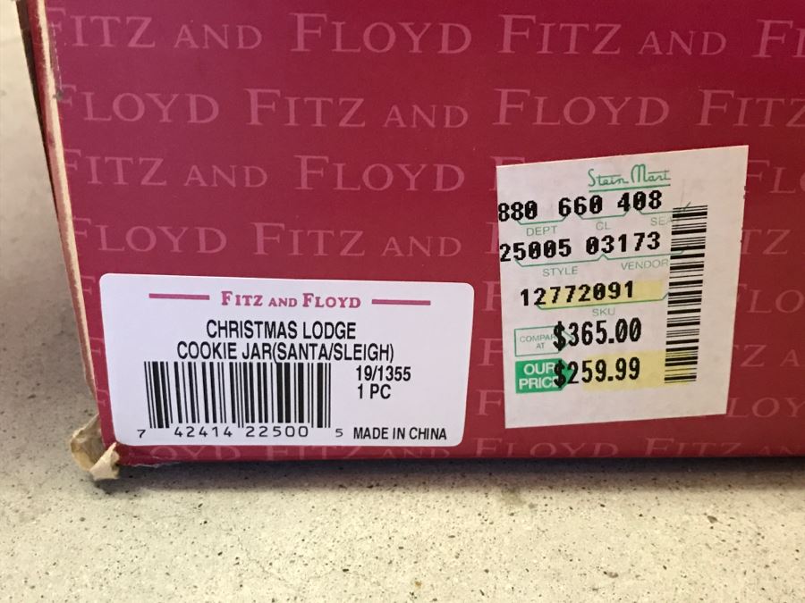 Fitz And Floyd Christmas Lodge Cookie Jar Santa With Sleigh $365 Retail [Photo 2]