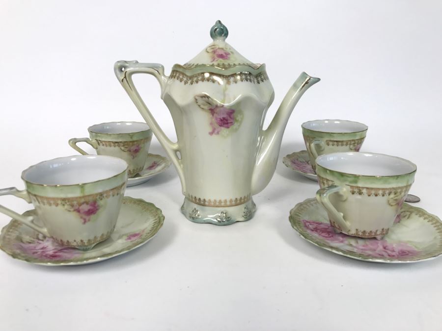 RS Prussia China Coffee Pot Set With (4) Cups And Saucers
