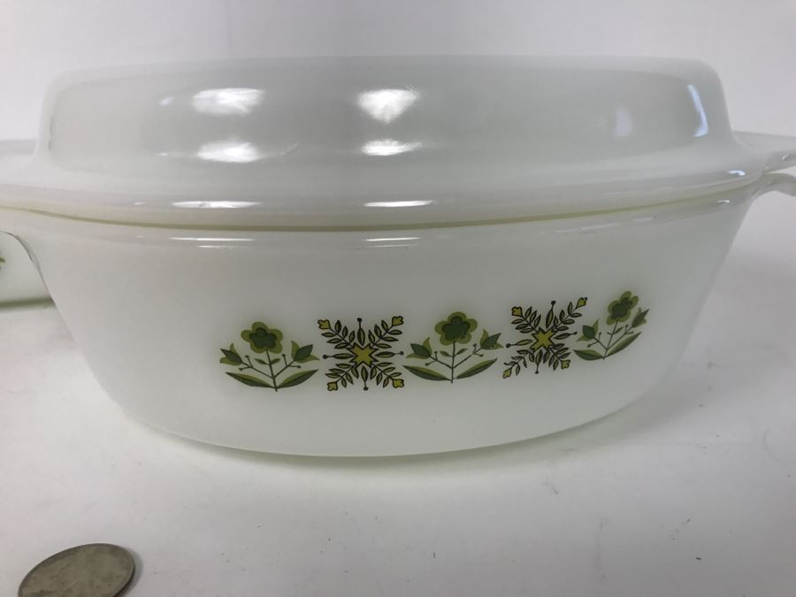 Vintage Anchor Hocking Fire King Covered Casserole Dish And (2) Handled Dishes [Photo 3]