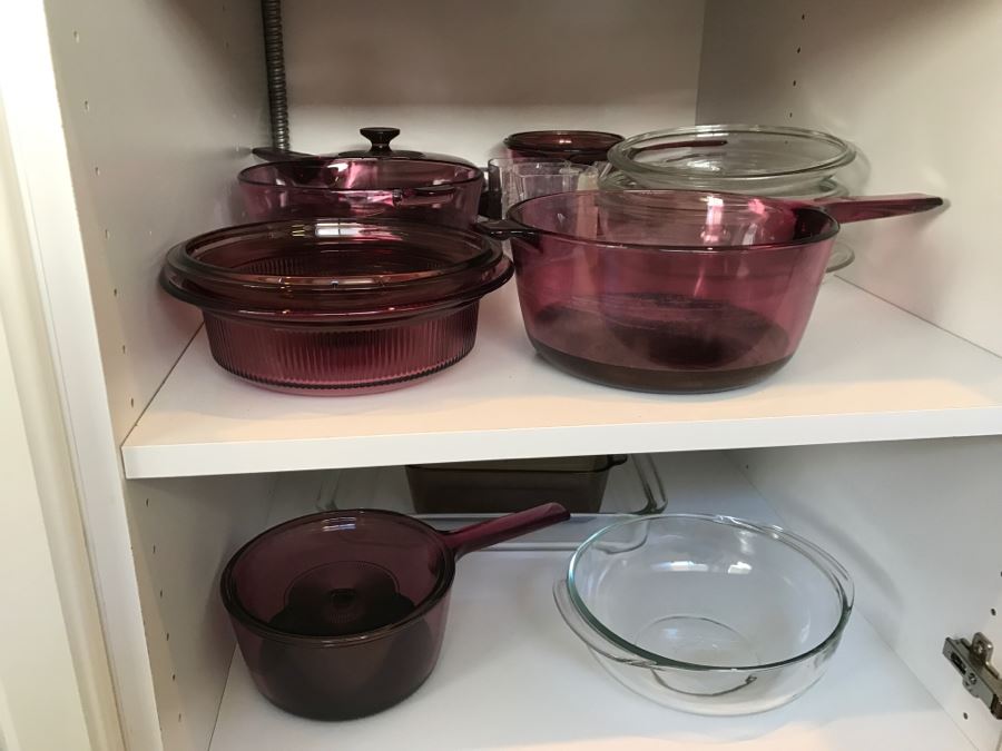 Set Of Purple Vision Corning Glassware Pots And Various Glassware [Photo 1]