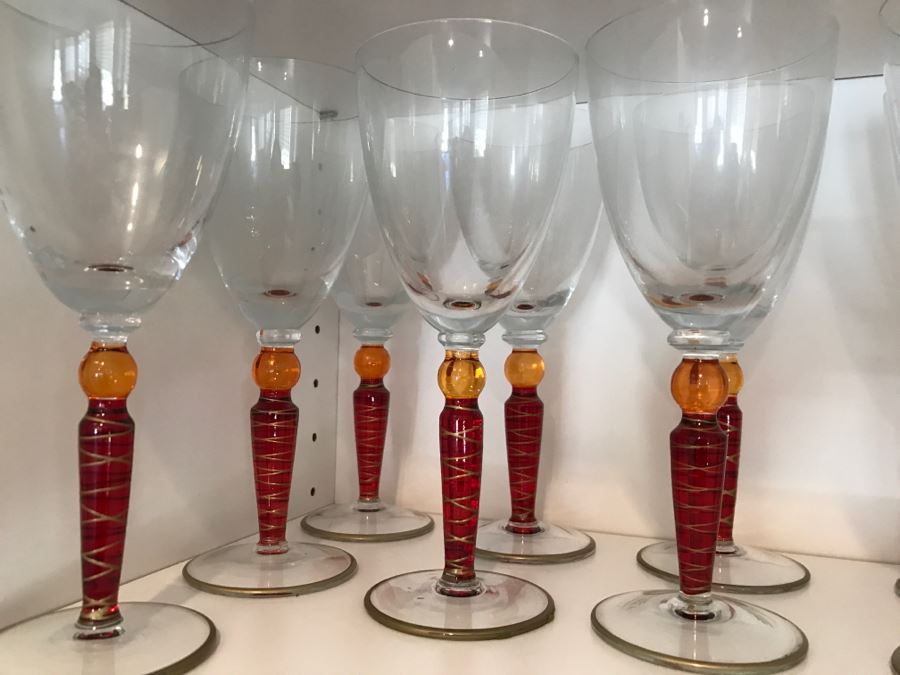Set Of (11) Art Glass Stemware Glasses [Photo 2]
