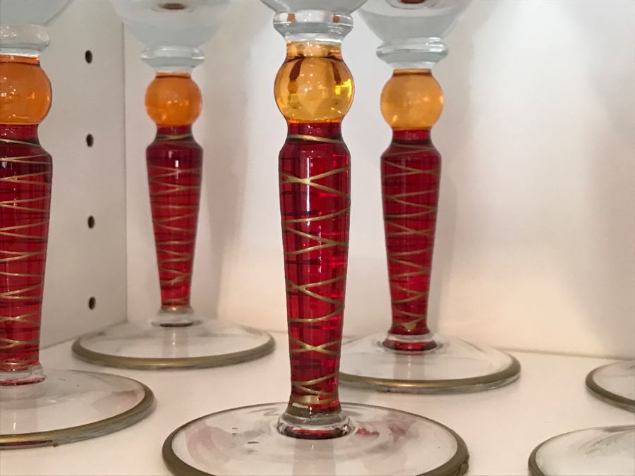 Set Of (11) Art Glass Stemware Glasses [Photo 3]