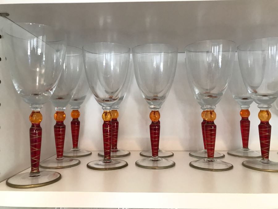 Set Of (11) Art Glass Stemware Glasses [Photo 1]