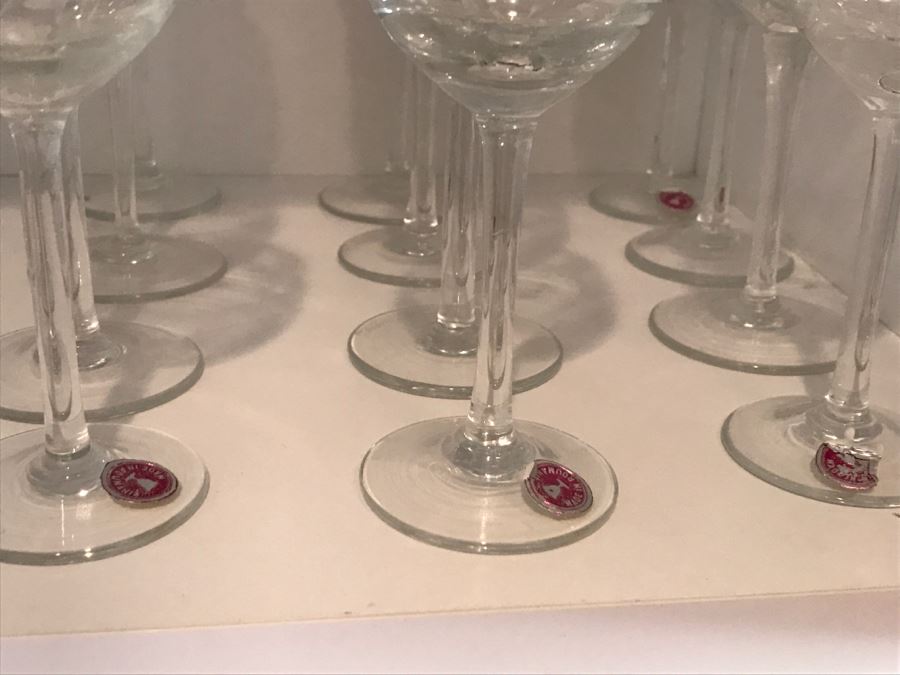 Set Of (36) Vintage Etched Glass Stemware Glasses Made In Roumania Romania Some Glasses With Original Labels [Photo 9]