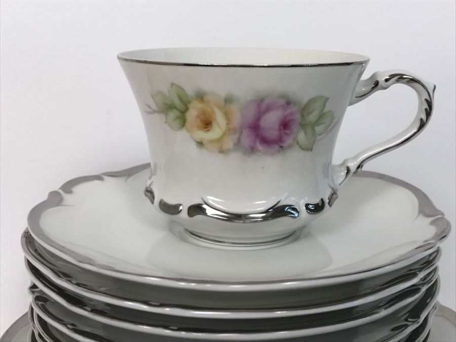 Large Starlight Fine China Set From Japan Silver Rim [Photo 12]