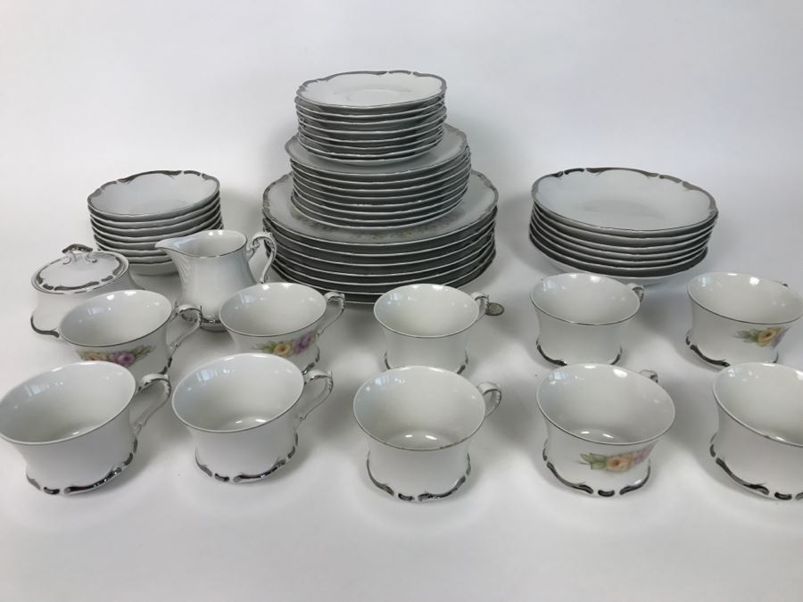 Large Starlight Fine China Set From Japan Silver Rim