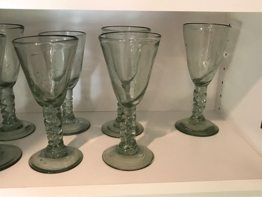 Set Of (9) Hand Blown Glass Stemware Glasses [Photo 3]
