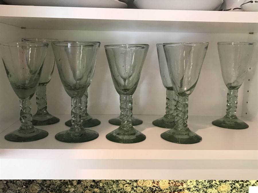 Set Of (9) Hand Blown Glass Stemware Glasses [Photo 1]