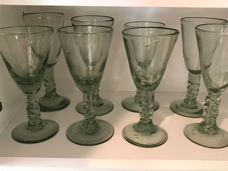 Set Of (9) Hand Blown Glass Stemware Glasses [Photo 2]
