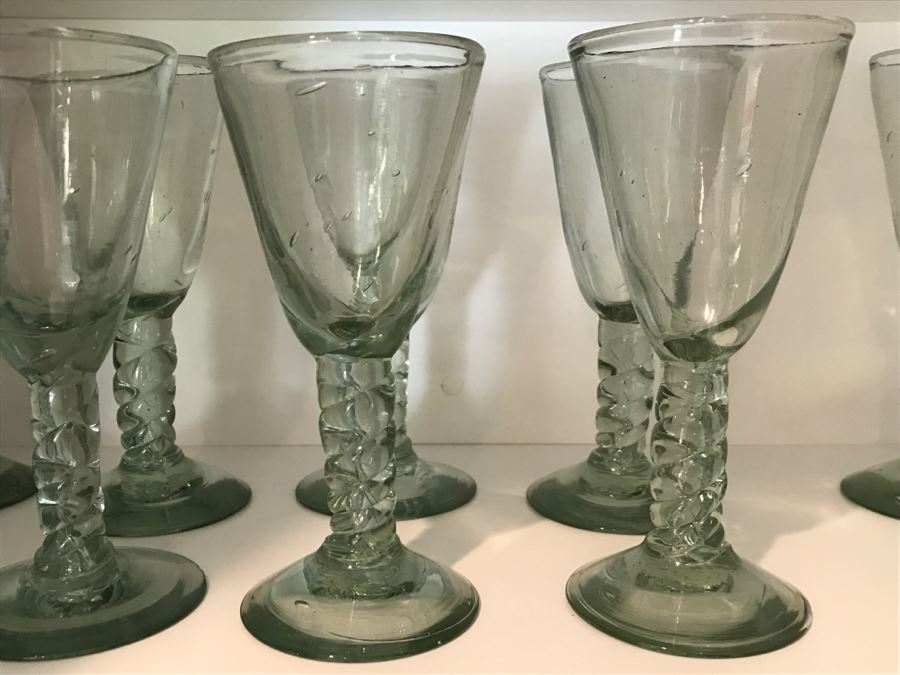 Set Of (9) Hand Blown Glass Stemware Glasses [Photo 4]