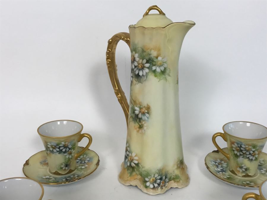 Elegant Vintage Chocolate Coffee Pot China Set With (6) Cups And Saucers And Coffee Pot [Photo 17]