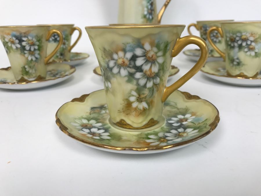 Elegant Vintage Chocolate Coffee Pot China Set With (6) Cups And Saucers And Coffee Pot [Photo 3]